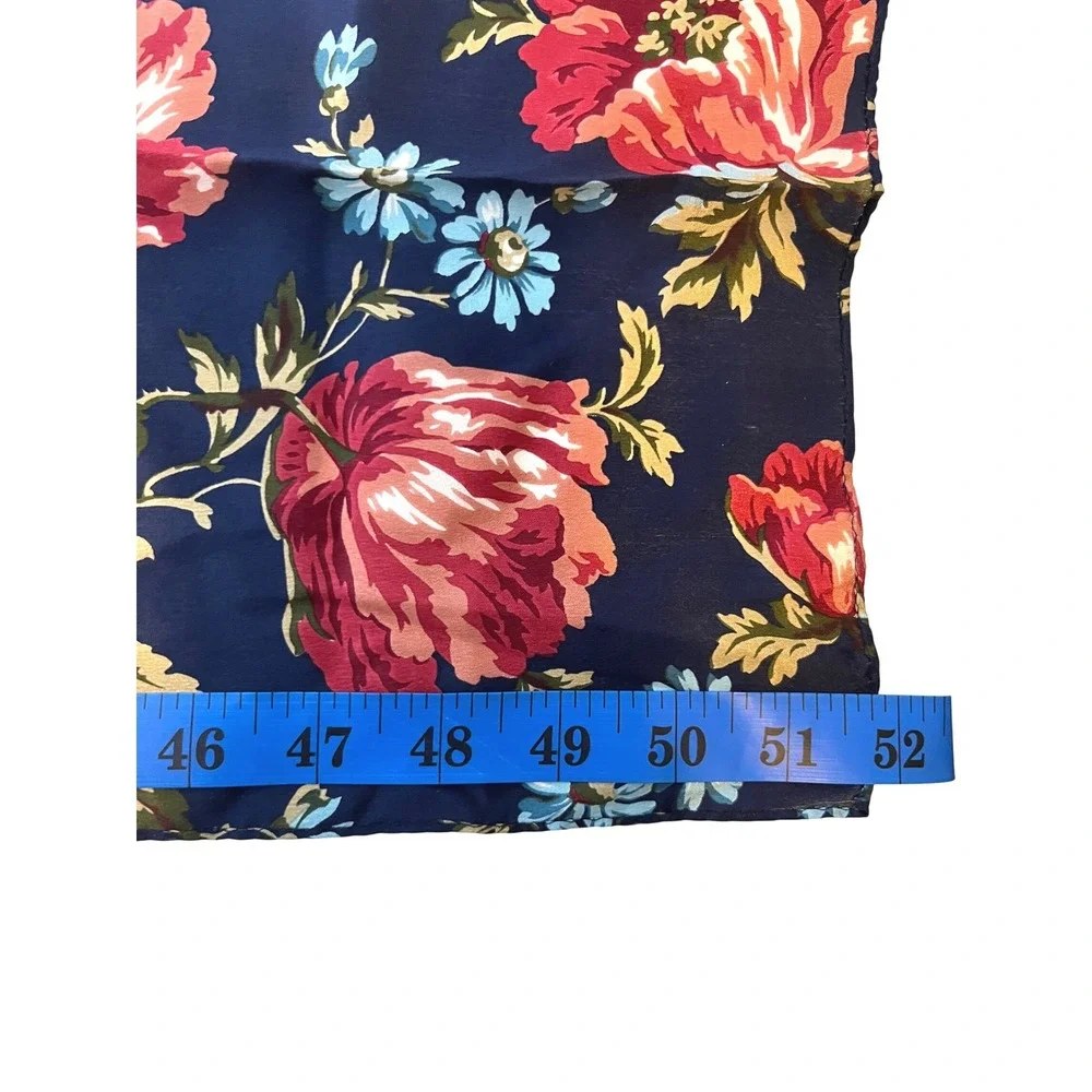 Floral Satin Neck Scarf Navy Blue Bow Tie Neck Cottagecore Vintage‎ Style OS